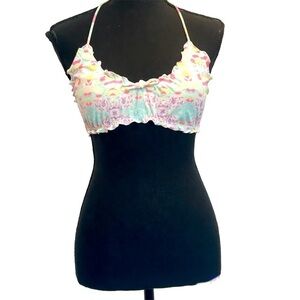 VICTORIA’S Secret white neon multicolored ruffle frill bikini top Sz M